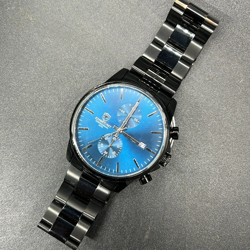 Cheetah Men's Black Stainless Steel Watch with Blue Dial Needs Battery